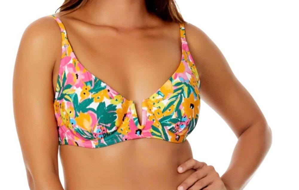 Anne Cole Women's V Wire Floral Elongated Underwire Bikini Swim Top size L